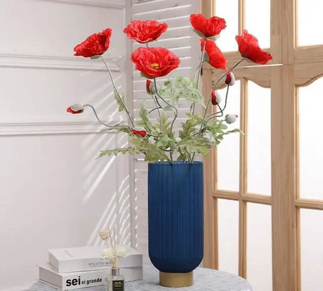 Alt view image 2 of 7 - 6 Pcs 23.6" Artificial Poppy Silk Fake Flowers,PU Real Touch Silk Flower for Easter, Memorial Day, Table Decorations, centres(Red)