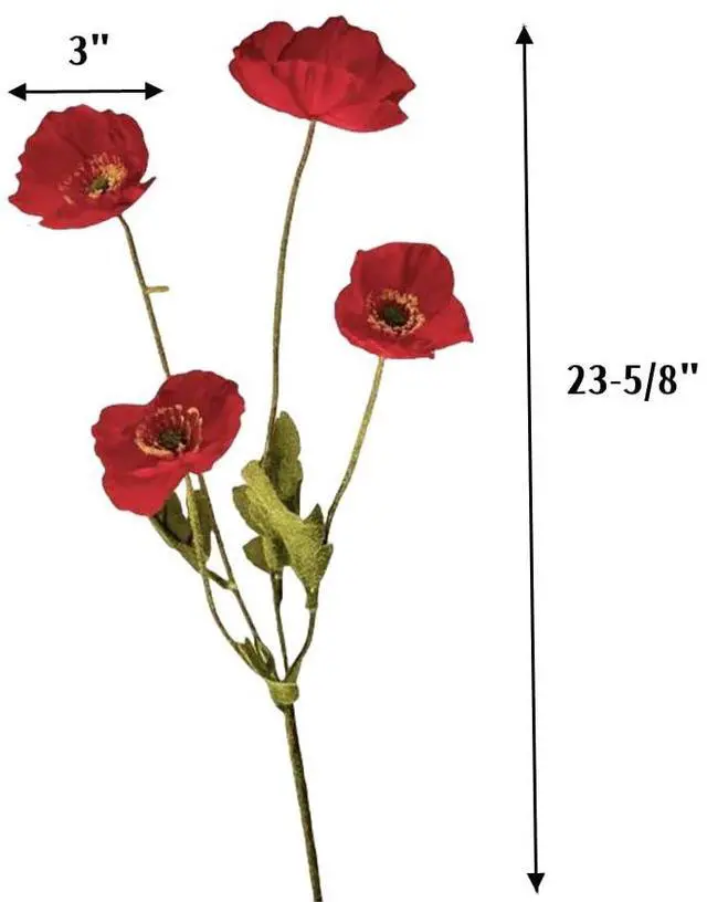 Alt view image 4 of 7 - 6 Pcs 23.6" Artificial Poppy Silk Fake Flowers,PU Real Touch Silk Flower for Easter, Memorial Day, Table Decorations, centres(Red)