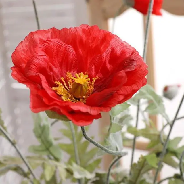 Alt view image 5 of 7 - 6 Pcs 23.6" Artificial Poppy Silk Fake Flowers,PU Real Touch Silk Flower for Easter, Memorial Day, Table Decorations, centres(Red)
