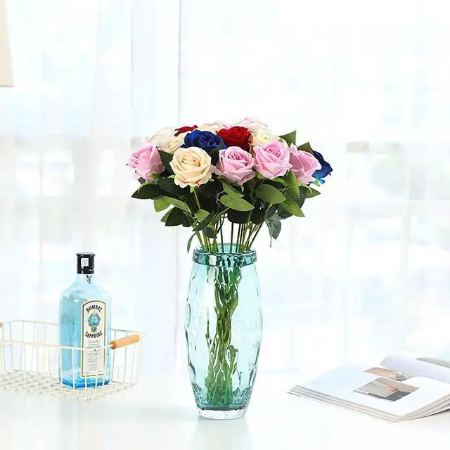 Alt view image 4 of 7 - Artificial Flower Roses, 12PCS Real Touch Fake Flowers with Stems, 15" Flannel Roses for Christmas Home Wedding Bathroom Kitchen Decorations(Mix Color)