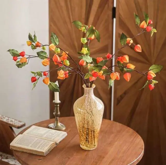 Alt view image 2 of 6 - Artificial Plant Lantern Flowers, 3 Bouquets of 34.25 Inch High Lantern Flowers for Home, Patio, Garden, Balcony, Wedding, Party, Holiday Decoration (Orange Red)