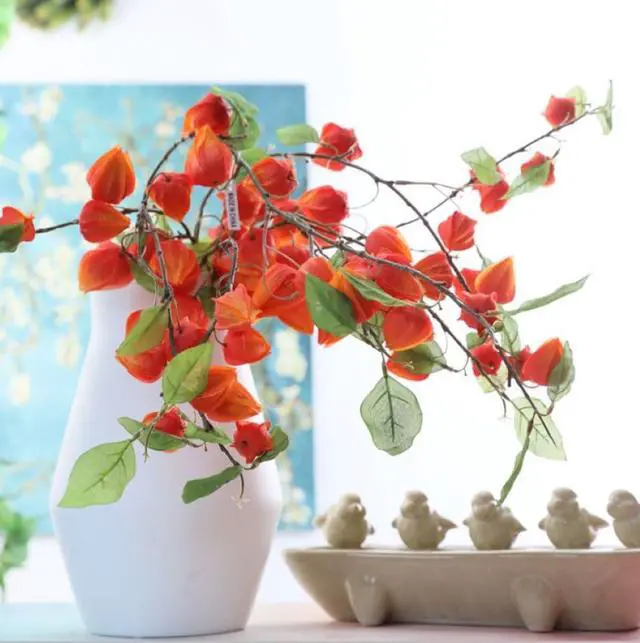 Alt view image 3 of 6 - Artificial Plant Lantern Flowers, 3 Bouquets of 34.25 Inch High Lantern Flowers for Home, Patio, Garden, Balcony, Wedding, Party, Holiday Decoration (Orange Red)