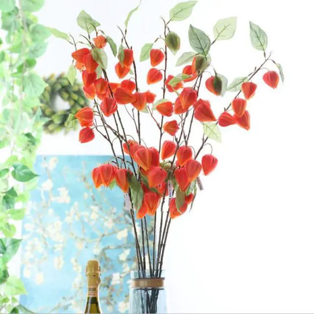 Alt view image 5 of 6 - Artificial Plant Lantern Flowers, 3 Bouquets of 34.25 Inch High Lantern Flowers for Home, Patio, Garden, Balcony, Wedding, Party, Holiday Decoration (Orange Red)
