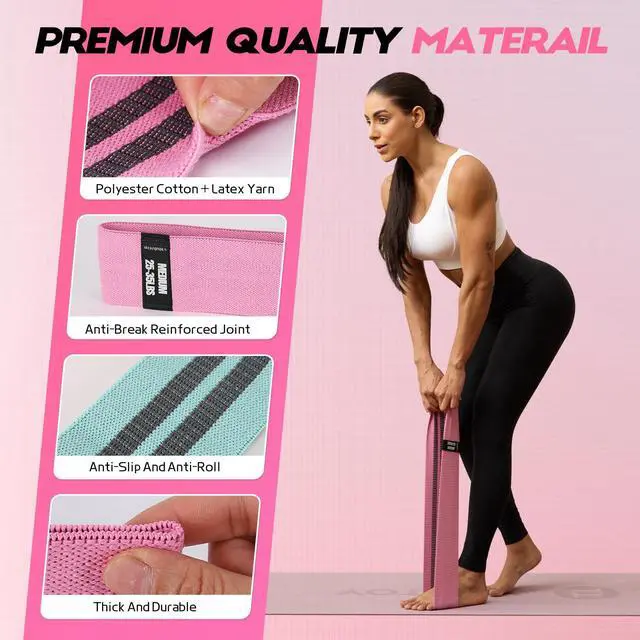 Alt view image 2 of 6 - Resistance Bands for Working Out with Guide, 4 Workout Bands for Women & Men, Fabric Exercise Bands for Legs, Hip, Glute, Butt, Booty Bands Set for Yoga, Pilates, Strength (Green, Pink, Gray, Black)
