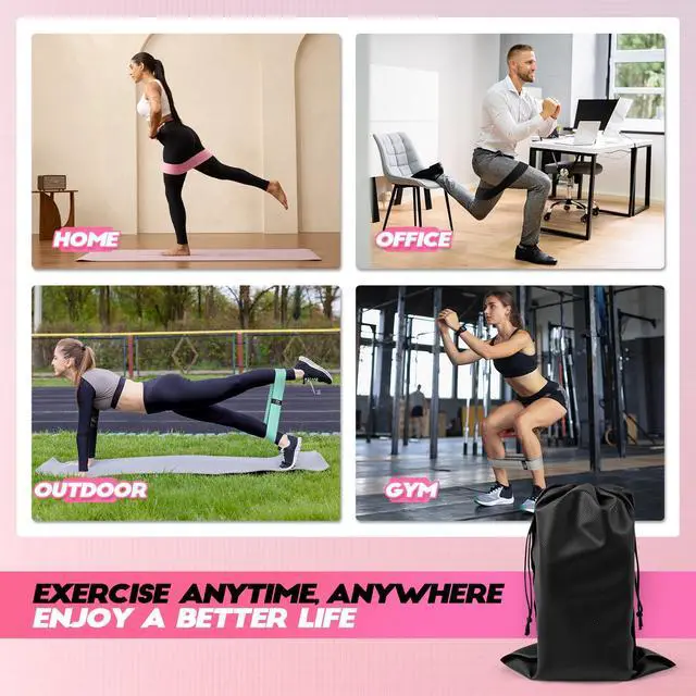 Alt view image 6 of 6 - Resistance Bands for Working Out with Guide, 4 Workout Bands for Women & Men, Fabric Exercise Bands for Legs, Hip, Glute, Butt, Booty Bands Set for Yoga, Pilates, Strength (Green, Pink, Gray, Black)