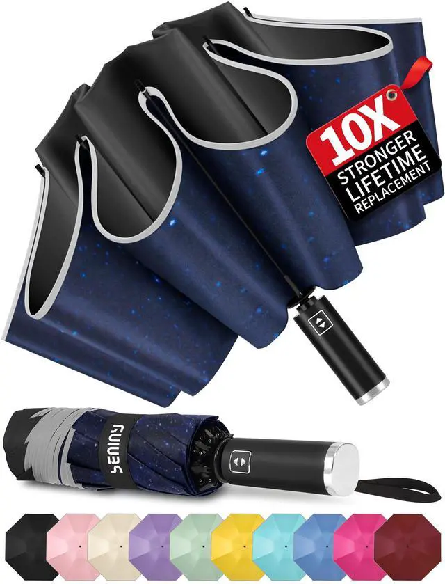 Main image of Inverted Travel Umbrella Compact - Windproof Umbrellas for Rain with Reflective Strip, Large UV Umbrella for Sun Protection, Automatic Portable Umbrellas Fold in Reverse for Car, Backpack