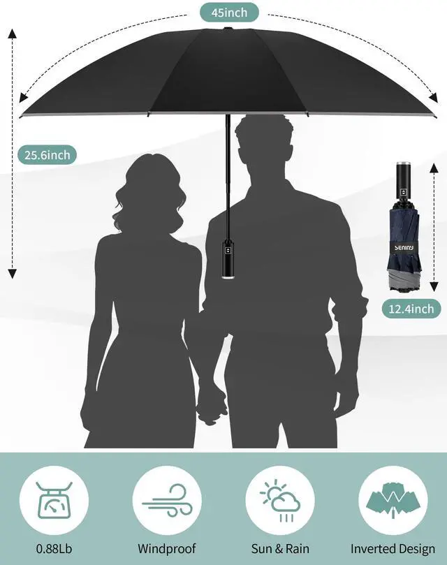 Alt view image 2 of 7 - Inverted Travel Umbrella Compact - Windproof Umbrellas for Rain with Reflective Strip, Large UV Umbrella for Sun Protection, Automatic Portable Umbrellas Fold in Reverse for Car, Backpack