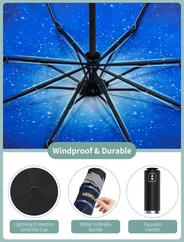 Alt view image 3 of 7 - Inverted Travel Umbrella Compact - Windproof Umbrellas for Rain with Reflective Strip, Large UV Umbrella for Sun Protection, Automatic Portable Umbrellas Fold in Reverse for Car, Backpack