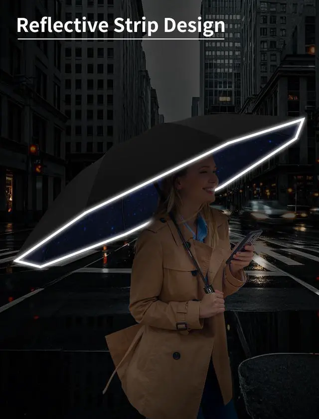 Alt view image 5 of 7 - Inverted Travel Umbrella Compact - Windproof Umbrellas for Rain with Reflective Strip, Large UV Umbrella for Sun Protection, Automatic Portable Umbrellas Fold in Reverse for Car, Backpack