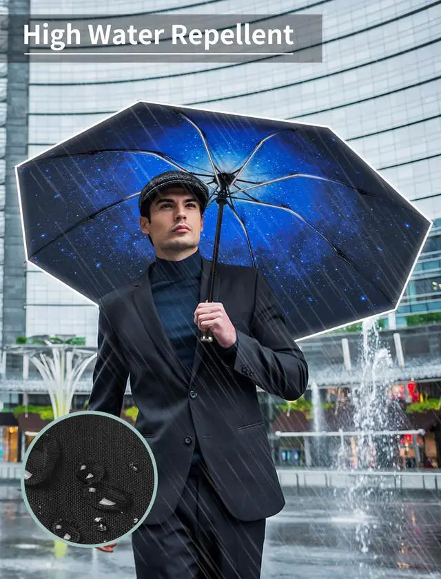 Alt view image 7 of 7 - Inverted Travel Umbrella Compact - Windproof Umbrellas for Rain with Reflective Strip, Large UV Umbrella for Sun Protection, Automatic Portable Umbrellas Fold in Reverse for Car, Backpack