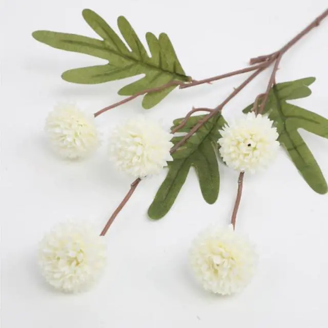 Alt view image 2 of 7 - Pompon Mum Artificial Flower, 5pcs Faux Silk Mini Chrysanth with Stems, BSimulation of 5 Autumn Ball Chrysanthemum Dandelion Fake Flowers Wedding Home DIY Decoration (White)