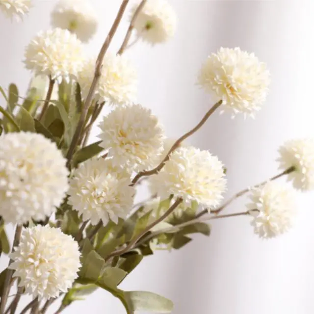 Alt view image 3 of 7 - Pompon Mum Artificial Flower, 5pcs Faux Silk Mini Chrysanth with Stems, BSimulation of 5 Autumn Ball Chrysanthemum Dandelion Fake Flowers Wedding Home DIY Decoration (White)