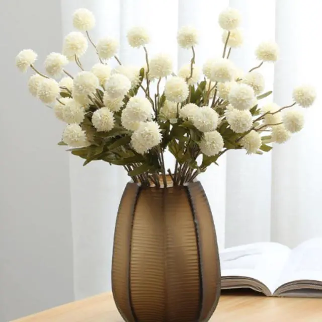 Alt view image 7 of 7 - Pompon Mum Artificial Flower, 5pcs Faux Silk Mini Chrysanth with Stems, BSimulation of 5 Autumn Ball Chrysanthemum Dandelion Fake Flowers Wedding Home DIY Decoration (White)