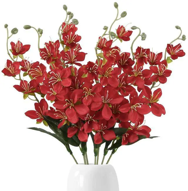 Main image of 8PCS Orchids Artificial Flowers 27.5" Long Stem Silk Orchid Flowers Faux Orchids Stems Plant for Tall Vase Home Garden Indoor Outdoor Wedding Baby Shower Party Table Floor Centerpiece Decor (Red)