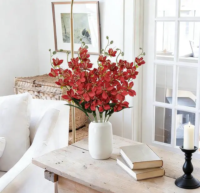Alt view image 7 of 7 - 8PCS Orchids Artificial Flowers 27.5" Long Stem Silk Orchid Flowers Faux Orchids Stems Plant for Tall Vase Home Garden Indoor Outdoor Wedding Baby Shower Party Table Floor Centerpiece Decor (Red)