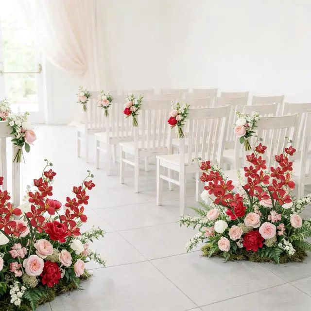 Alt view image 5 of 7 - 8PCS Orchids Artificial Flowers 27.5" Long Stem Silk Orchid Flowers Faux Orchids Stems Plant for Tall Vase Home Garden Indoor Outdoor Wedding Baby Shower Party Table Floor Centerpiece Decor (Red)