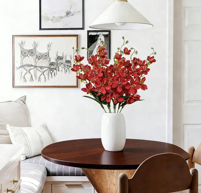 Alt view image 2 of 7 - 8PCS Orchids Artificial Flowers 27.5" Long Stem Silk Orchid Flowers Faux Orchids Stems Plant for Tall Vase Home Garden Indoor Outdoor Wedding Baby Shower Party Table Floor Centerpiece Decor (Red)