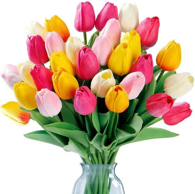 Main image of 15 Pcs Fake Tulips Artificial Flowers Real Touch PU Faux Flowers Tulip Stems for Wedding Spring Bouquet Floral Arrangement Home Office Party Decorations for Mother's Day (Multi Colors)