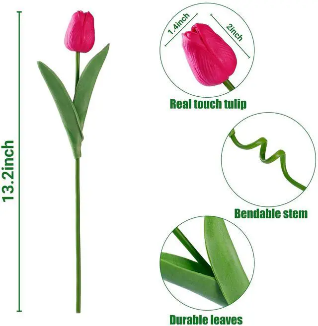 Alt view image 6 of 7 - 15 Pcs Fake Tulips Artificial Flowers Real Touch PU Faux Flowers Tulip Stems for Wedding Spring Bouquet Floral Arrangement Home Office Party Decorations for Mother's Day (Multi Colors)