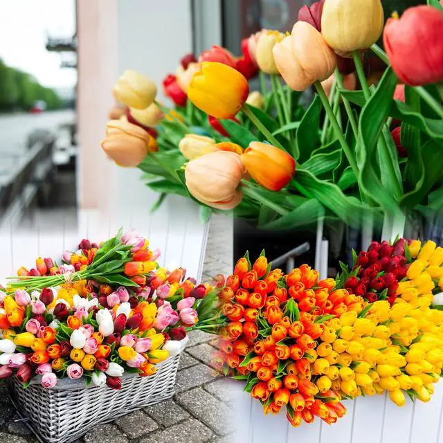 Alt view image 5 of 7 - 15 Pcs Fake Tulips Artificial Flowers Real Touch PU Faux Flowers Tulip Stems for Wedding Spring Bouquet Floral Arrangement Home Office Party Decorations for Mother's Day (Multi Colors)