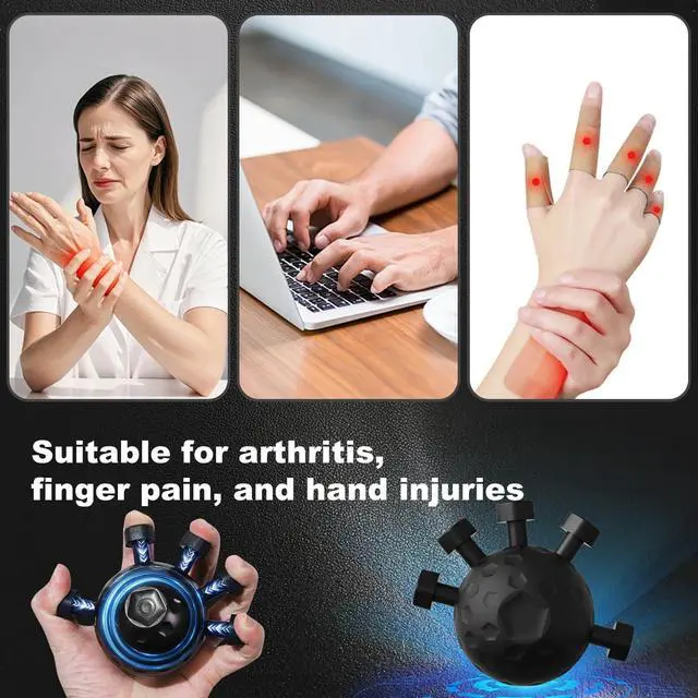 Alt view image 4 of 7 - Finger Hand GripStrengthener, Silicone Grip Strength Trainer for Hand and Arm, Stress Relief Massage Ball, Five Finger Exerciser for Daily Hand Conditioning and Wrist Recovery Support (Black, 1 Pack)
