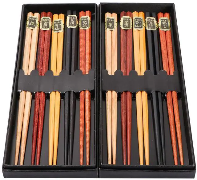 Main image of Wooden Japanese Chopsticks Gift Set, 10 Pairs Natural Wood Chopstick Set with Boxes Hand-Carved Wood Reusable Classic Minimalism Chinese Korean Bamboo Chop Stick