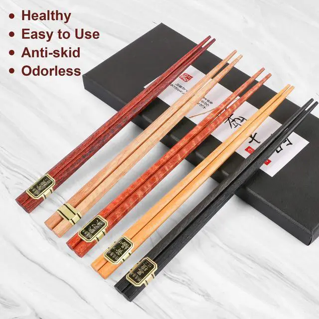 Alt view image 6 of 7 - Wooden Japanese Chopsticks Gift Set, 10 Pairs Natural Wood Chopstick Set with Boxes Hand-Carved Wood Reusable Classic Minimalism Chinese Korean Bamboo Chop Stick