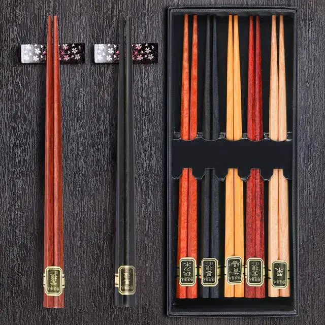Alt view image 7 of 7 - Wooden Japanese Chopsticks Gift Set, 10 Pairs Natural Wood Chopstick Set with Boxes Hand-Carved Wood Reusable Classic Minimalism Chinese Korean Bamboo Chop Stick