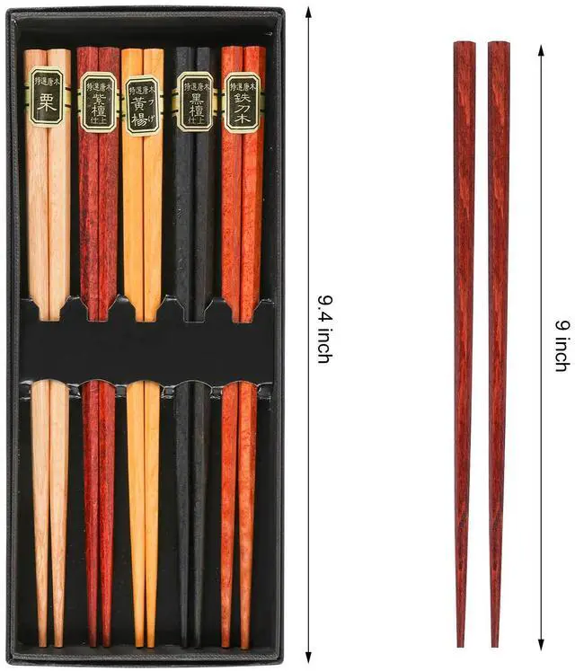 Alt view image 2 of 7 - Wooden Japanese Chopsticks Gift Set, 10 Pairs Natural Wood Chopstick Set with Boxes Hand-Carved Wood Reusable Classic Minimalism Chinese Korean Bamboo Chop Stick