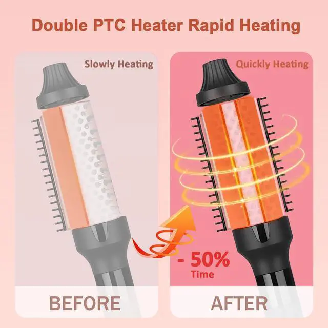 Alt view image 4 of 7 - 1.25/1.5 Inch Curling Iron Brush Ceramic Double PTC Heated Round Hair Curling Comb, Tourmaline Ionic Hot Hair Curler Thermal Brush for Traveling (1.25inch)