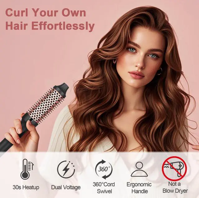 Alt view image 6 of 7 - 1.25/1.5 Inch Curling Iron Brush Ceramic Double PTC Heated Round Hair Curling Comb, Tourmaline Ionic Hot Hair Curler Thermal Brush for Traveling (1.25inch)