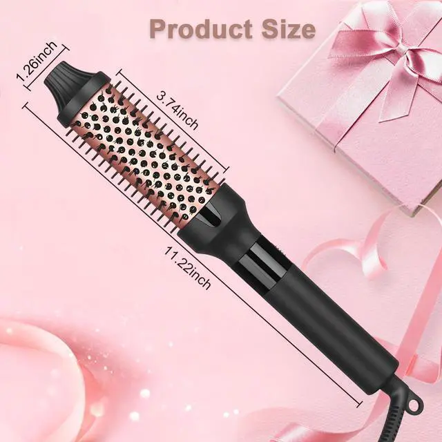 Alt view image 7 of 7 - 1.25/1.5 Inch Curling Iron Brush Ceramic Double PTC Heated Round Hair Curling Comb, Tourmaline Ionic Hot Hair Curler Thermal Brush for Traveling (1.25inch)