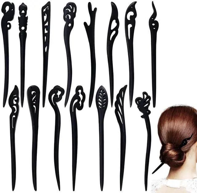 Main image of 15 PCS Hair Sticks Chopsticks Chinese Pins for Women's Long Hair - Handmade Chignon Maker, Retro Sandalwood Barrettes & Accessories (15 Styles)