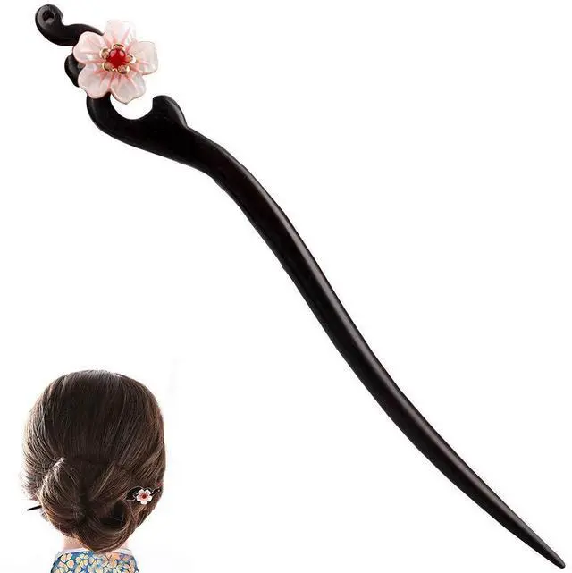 Main image of Women Girl's Hair Stick Wooden Handmade Hair Accessories,Chinese Retro Hairpins Flower Decor Model B