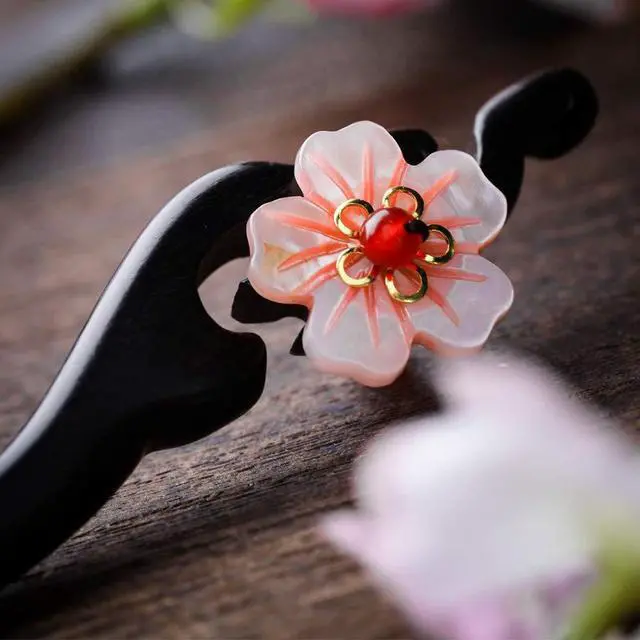 Alt view image 3 of 7 - Women Girl's Hair Stick Wooden Handmade Hair Accessories,Chinese Retro Hairpins Flower Decor Model B