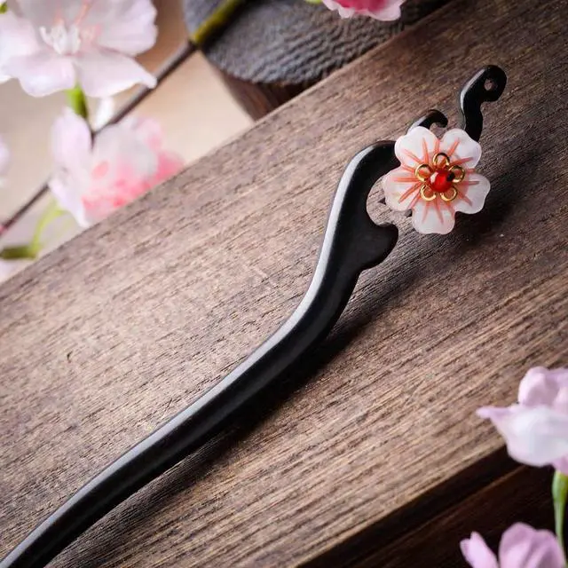 Alt view image 2 of 7 - Women Girl's Hair Stick Wooden Handmade Hair Accessories,Chinese Retro Hairpins Flower Decor Model B