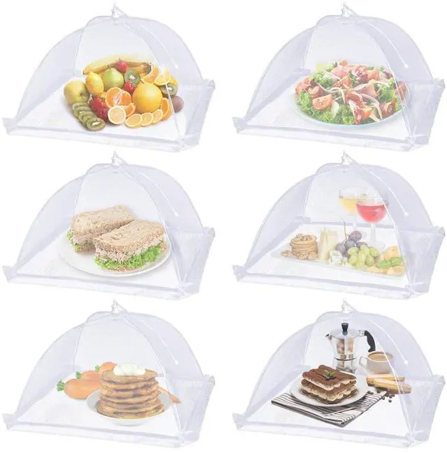 Main image of Large Food Cover,6 Pack Mesh Food Tent,17"x17",White Nylon Covers,Pop-Up Umbrella Screen Tents,Patio Net for Outdoor Camping, Picnics, Parties,BBQ,Collapsible and Reusable