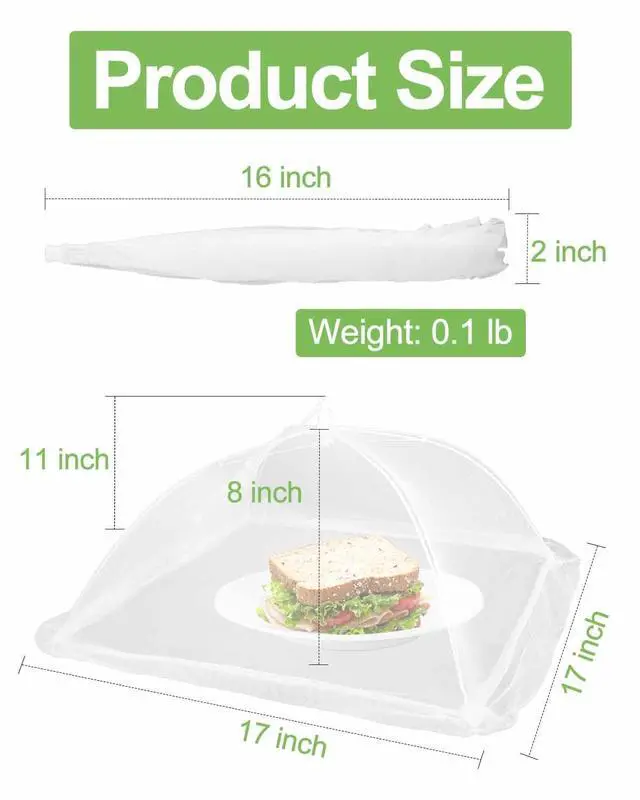 Alt view image 4 of 7 - Large Food Cover,6 Pack Mesh Food Tent,17"x17",White Nylon Covers,Pop-Up Umbrella Screen Tents,Patio Net for Outdoor Camping, Picnics, Parties,BBQ,Collapsible and Reusable