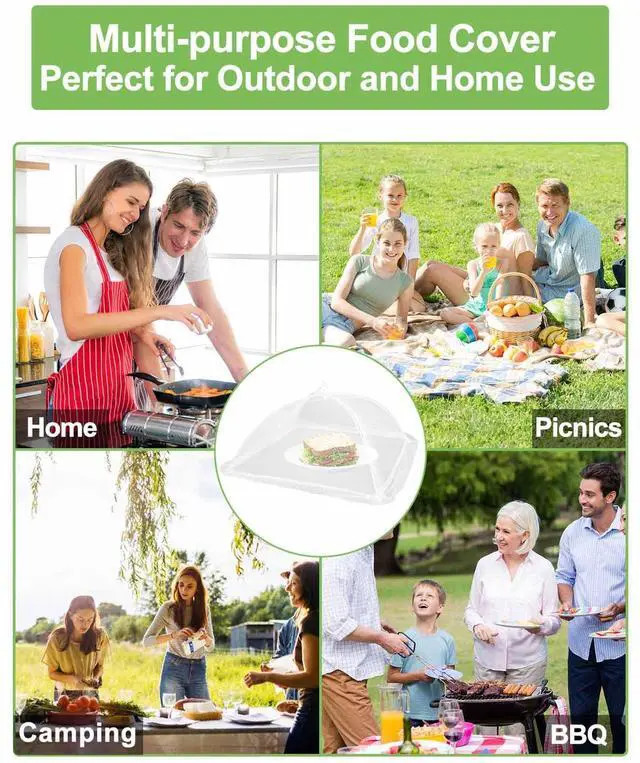 Alt view image 7 of 7 - Large Food Cover,6 Pack Mesh Food Tent,17"x17",White Nylon Covers,Pop-Up Umbrella Screen Tents,Patio Net for Outdoor Camping, Picnics, Parties,BBQ,Collapsible and Reusable