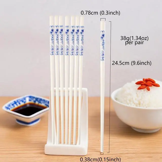 Alt view image 4 of 7 - 5 Pairs Porcelain Chopsticks Set, Premium Ceramic Bone Chopsticks, Reusable Dishwasher Safe, Non-Slip, with Elegant Gift Box for Home & Dining (Camellia)