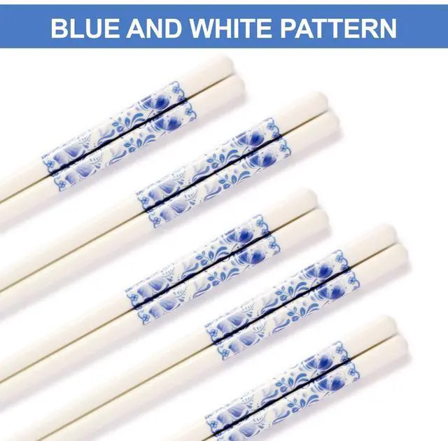 Alt view image 2 of 7 - 5 Pairs Porcelain Chopsticks Set, Premium Ceramic Bone Chopsticks, Reusable Dishwasher Safe, Non-Slip, with Elegant Gift Box for Home & Dining (Camellia)