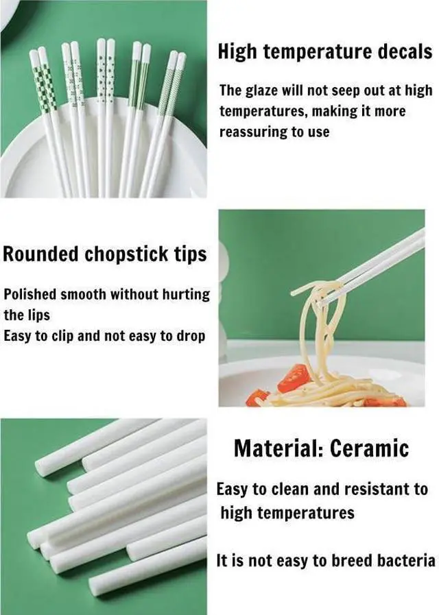 Alt view image 6 of 7 - 10 Pairs Ceramic Chopsticks,9.65inch High-grade Bone Porcelain Chinese Chopsticks,Reusable chopsticks are suitable for Chinese and Japanese food, takeaway