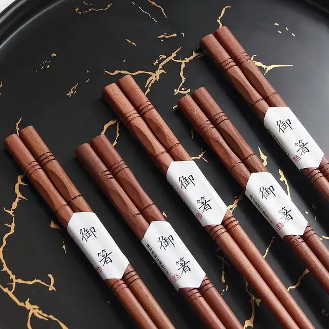 Alt view image 3 of 7 - 5-Pair Reusable Natural Wooden Chopsticks, AOOSY Hand-Carved Rosewood Chop Sticks Gift Set, Dishwasher Safe, Non-Slip 8.8 Inch/22.5cm