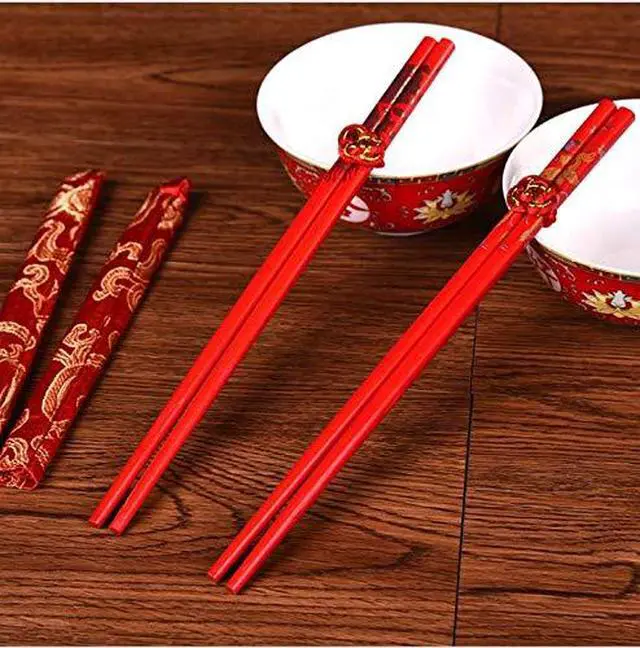 Alt view image 2 of 2 - 10 Pairs Chinese Bamboo Chopsticks (10 Pairs Red Chopsticks)