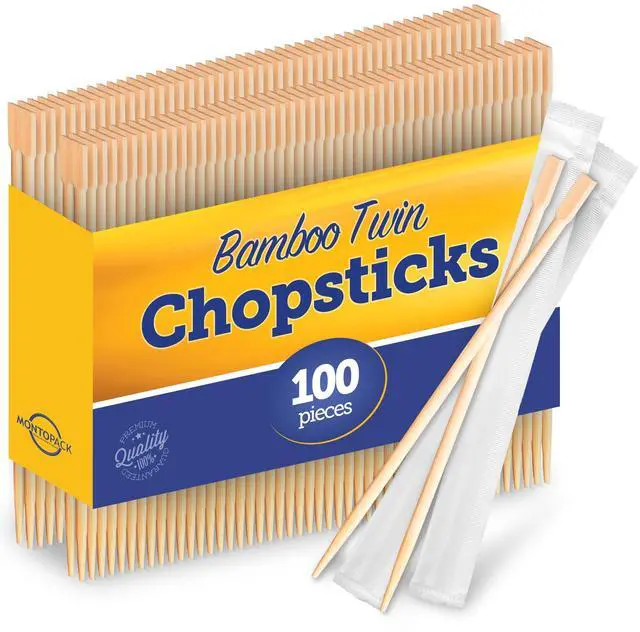 Main image of Individually Wrapped Twin Chopsticks | Bulk 100 Pack Disposable Wooden Chopsticks | Chinese Bamboo Splinter-Free Party Utensil for Sushi, Rice, Noodles & All Asian, Japanese, Korean Dishes