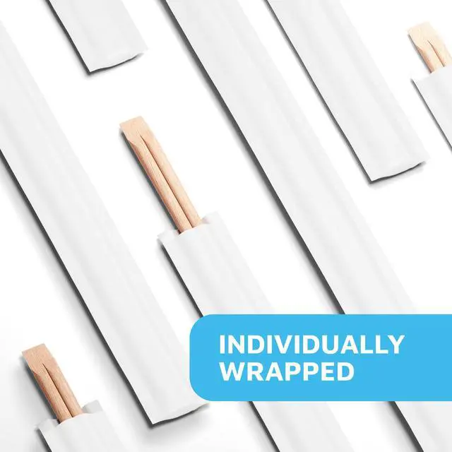 Alt view image 2 of 7 - Individually Wrapped Twin Chopsticks | Bulk 100 Pack Disposable Wooden Chopsticks | Chinese Bamboo Splinter-Free Party Utensil for Sushi, Rice, Noodles & All Asian, Japanese, Korean Dishes