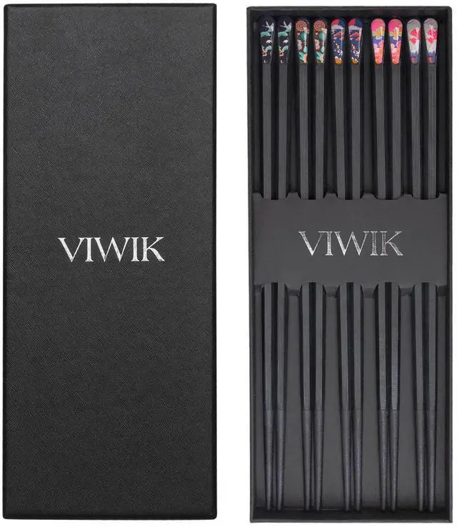 Main image of 5 Pairs Reusable Chopsticks Premium Fiberglass Cute Japanese Korean Style Dishwasher Safe Chop sticks 9.5 Inch Gift Set
