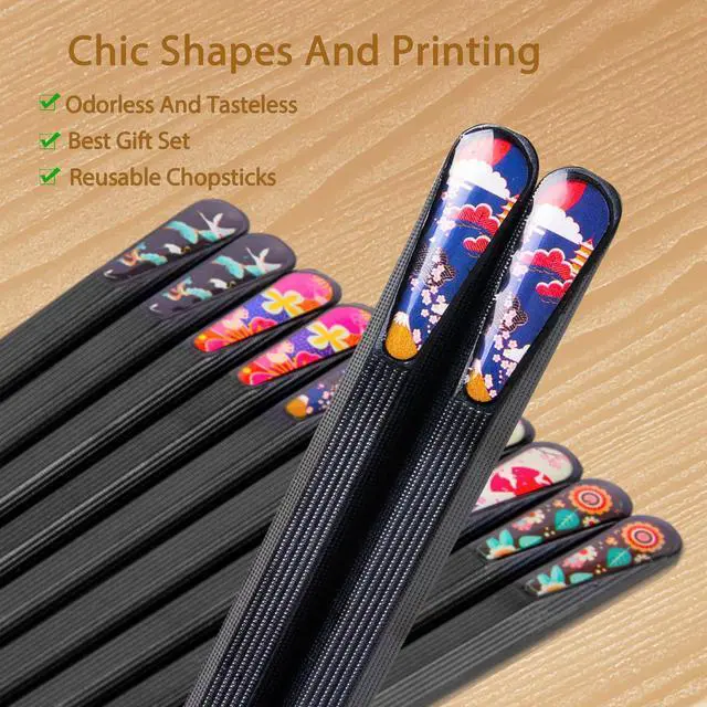 Alt view image 3 of 6 - 5 Pairs Reusable Chopsticks Premium Fiberglass Cute Japanese Korean Style Dishwasher Safe Chop sticks 9.5 Inch Gift Set