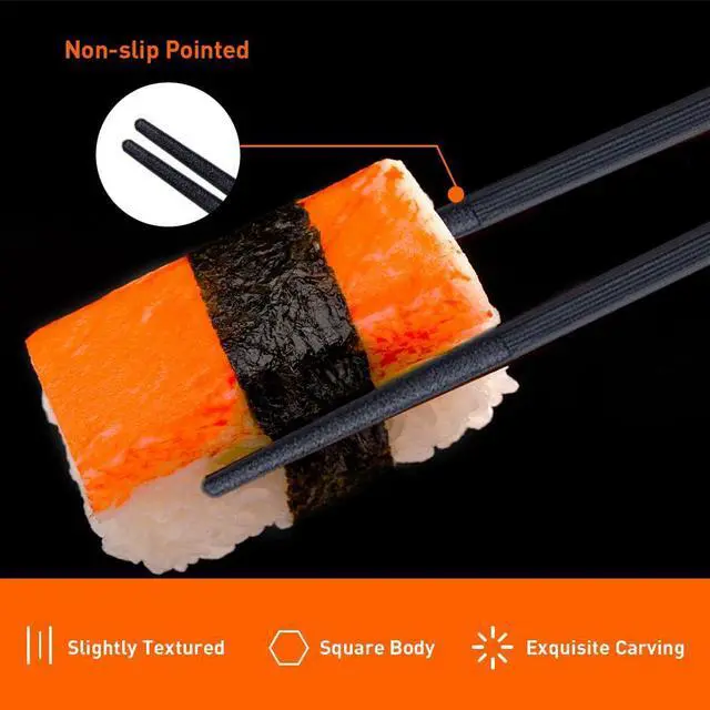 Alt view image 5 of 6 - 5 Pairs Reusable Chopsticks Premium Fiberglass Cute Japanese Korean Style Dishwasher Safe Chop sticks 9.5 Inch Gift Set