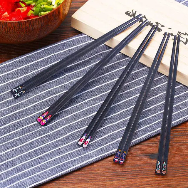 Alt view image 6 of 6 - 5 Pairs Reusable Chopsticks Premium Fiberglass Cute Japanese Korean Style Dishwasher Safe Chop sticks 9.5 Inch Gift Set